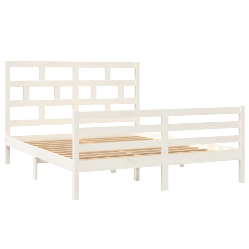 Produktbild för Sängram vit massivt trä 150x200 cm