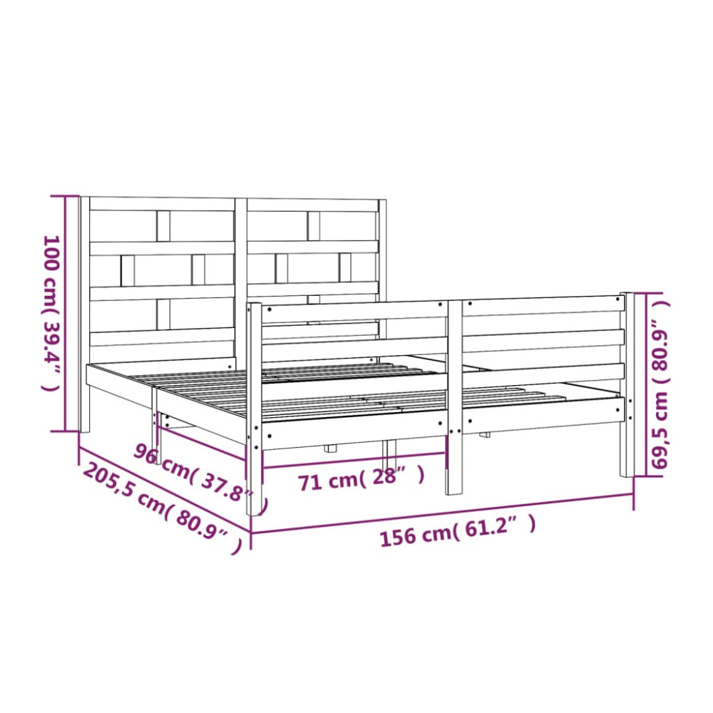 Produktbild för Sängram vit massivt trä 150x200 cm