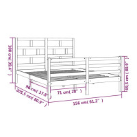 Produktbild för Sängram vit massivt trä 150x200 cm